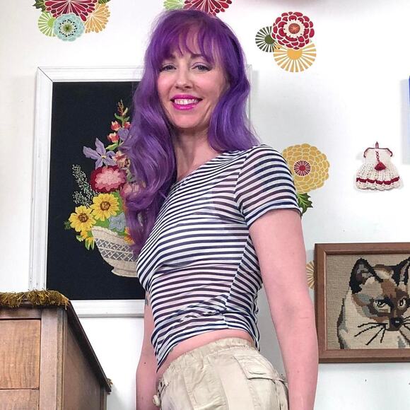 Vintage Navy & White Stripe Mesh Baby Tee, 1990s Calvin Klein Cropped T-Shirt S - Picture 4 of 13